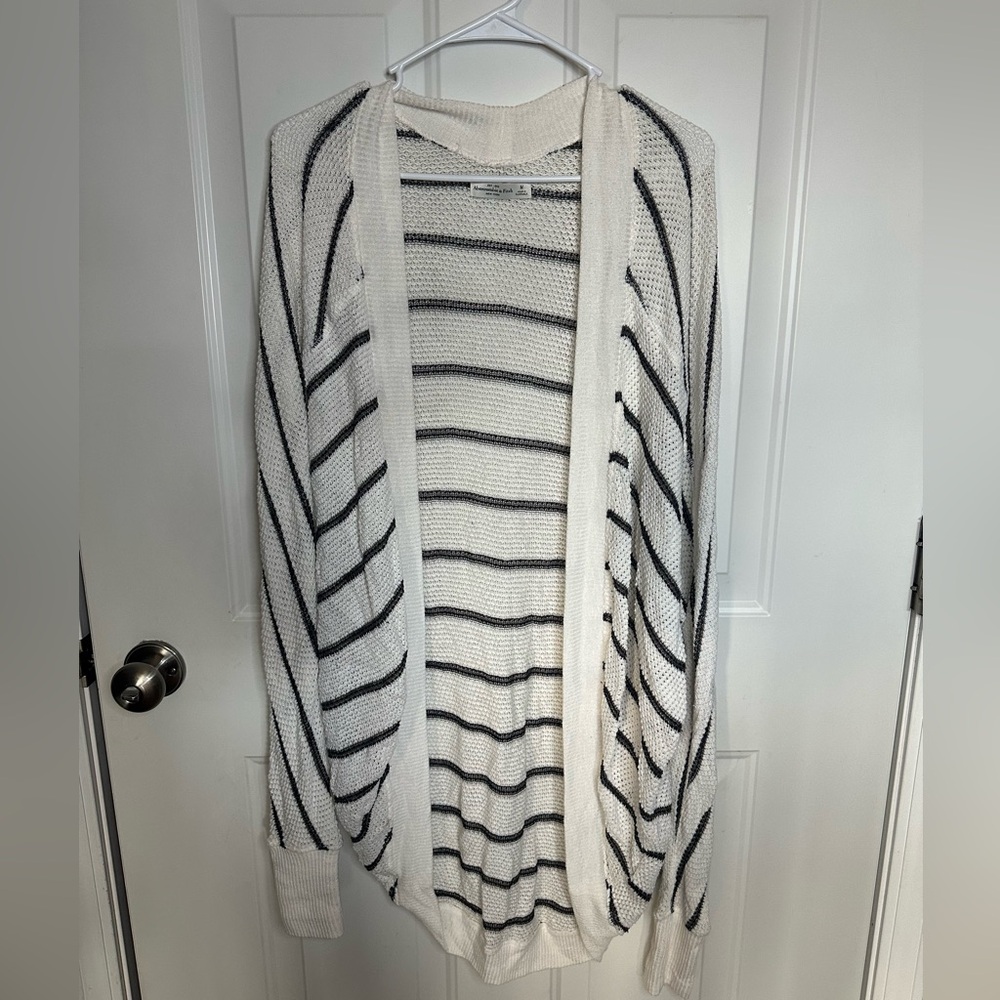 Abercrombie & Fitch Cream Open-Front Stripe Cardigan